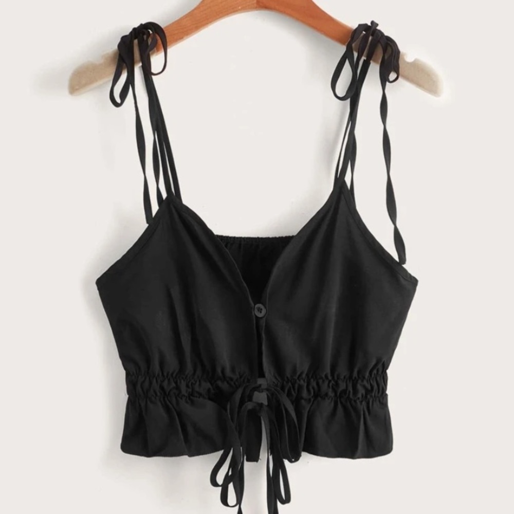 SHEIN: Black Crop Front Knot Cami [Size: Small]
